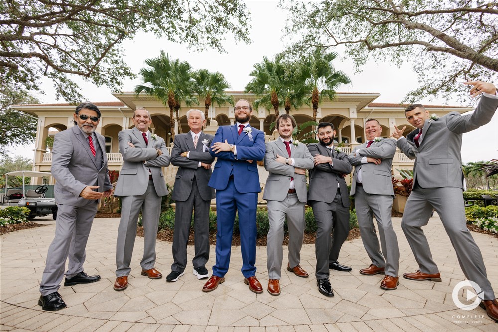 Groom and groomsmen wedding portrait at The Club at The Strand.